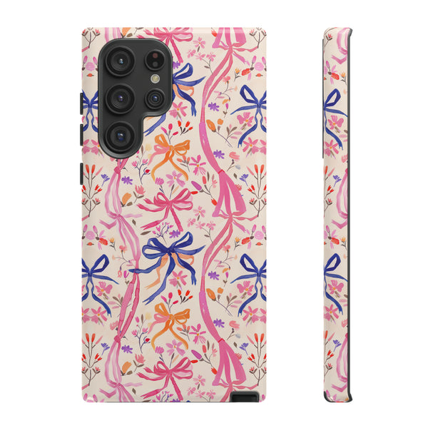 Whirly Bows Phone Case - Pink Preppy Flowers Protective Cover for iPhone, Samsung, Pixel