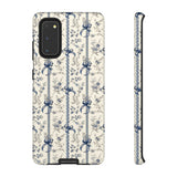 Blue Bow Phone Case - Vintage Floral Preppy Protective Phone Cover for iPhone, Samsung, Pixel