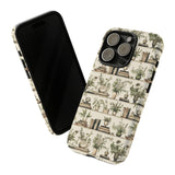 Bookshelf Phone Case - Neutral Beige Books and Plants Protective Cover for iPhone, Samsung, Pixel