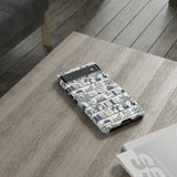 Bookshelf Phone Case - Blue and White Floral Books Protective Cover for iPhone, Samsung, Pixel