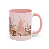 Pink Christmas Town Mug - Festive Holiday Village Art Cup for Coffee, Tea, Hot Chocolate