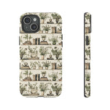 Bookshelf Phone Case - Neutral Beige Books and Plants Protective Cover for iPhone, Samsung, Pixel