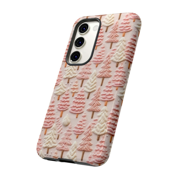 Pink Christmas Trees 3D Embroidery Phone Case for iPhone, Samsung, Pixel