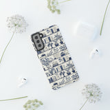 Bookshelf Phone Case - Blue and White Floral Books Protective Cover for iPhone, Samsung, Pixel