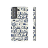 Bookshelf Phone Case - Blue and White Floral Books Protective Cover for iPhone, Samsung, Pixel