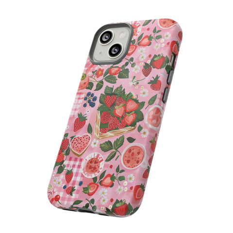 Strawberry Collage Phone Case - Pink Trendy Aesthetic Protective Phone Cover for iPhone, Samsung, Pixel