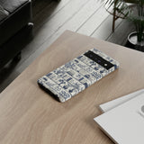 Bookshelf Phone Case - Blue and White Floral Books Protective Cover for iPhone, Samsung, Pixel