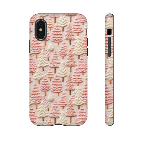 Pink Christmas Trees 3D Embroidery Phone Case for iPhone, Samsung, Pixel