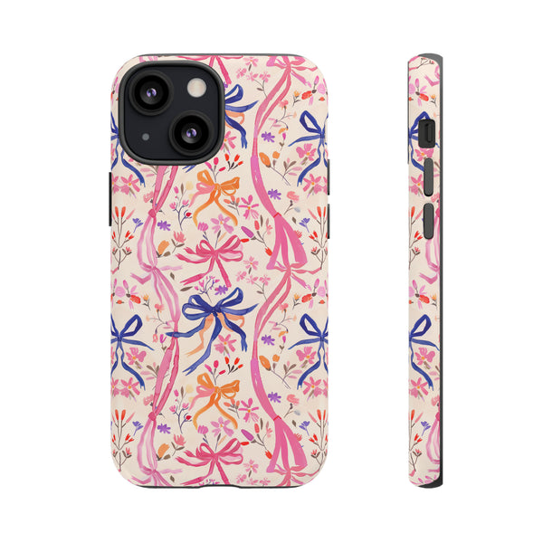 Whirly Bows Phone Case - Pink Preppy Flowers Protective Cover for iPhone, Samsung, Pixel