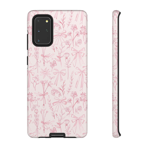 Pink Floral Bow Phone Case - Preppy Bows Protective Phone Cover for iPhone, Samsung, Pixel
