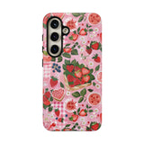 Strawberry Collage Phone Case - Pink Trendy Aesthetic Protective Phone Cover for iPhone, Samsung, Pixel