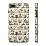 Bookshelf Phone Case - Neutral Beige Books and Plants Protective Cover for iPhone, Samsung, Pixel