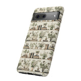 Bookshelf Phone Case - Neutral Beige Books and Plants Protective Cover for iPhone, Samsung, Pixel