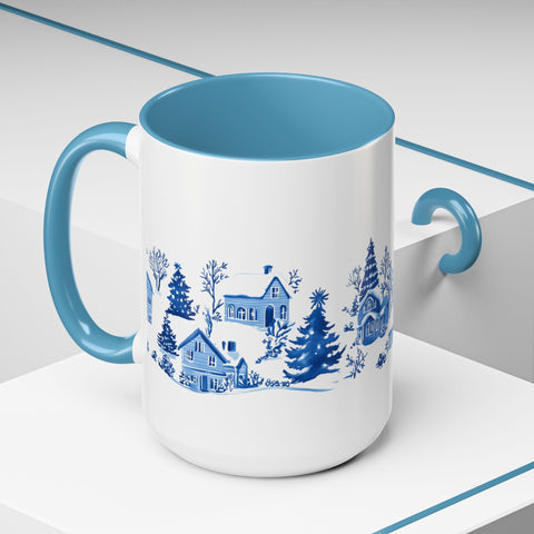 Blue Winter Village Art Mug - Holiday Christmas Cup Gift for Coffee, Tea, Hot Cocoa
