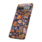 Citrus Coast Collage Phone Case - Blue Orange Trendy Coastal Art Protective Phone Cover for iPhone, Samsung, Pixel