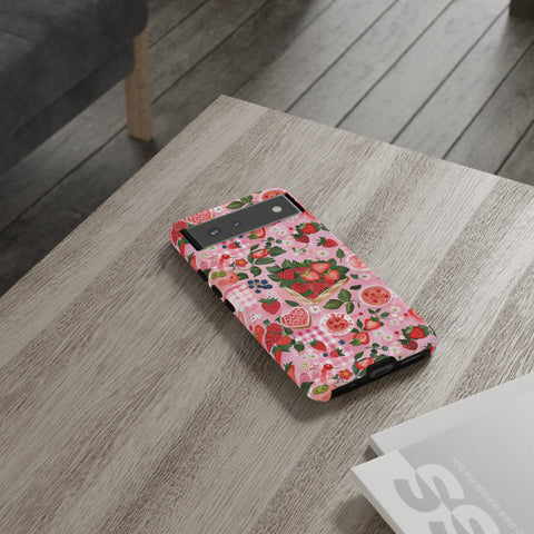Strawberry Collage Phone Case - Pink Trendy Aesthetic Protective Phone Cover for iPhone, Samsung, Pixel