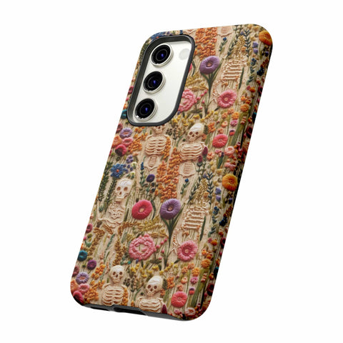 Skeletons in Bloom Garden 3D Aesthetic Phone Case for iPhone, Samsung, Pixel
