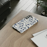 Bookshelf Phone Case - Blue and White Floral Books Protective Cover for iPhone, Samsung, Pixel