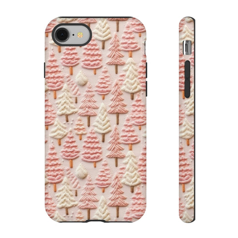 Pink Christmas Trees 3D Embroidery Phone Case for iPhone, Samsung, Pixel