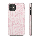 Pink Floral Bow Phone Case - Preppy Bows Protective Phone Cover for iPhone, Samsung, Pixel