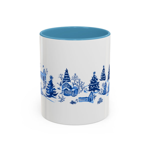 Blue Winter Village Art Mug - Holiday Christmas Cup Gift for Coffee, Tea, Hot Cocoa