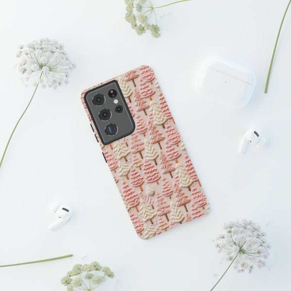 Pink Christmas Trees 3D Embroidery Phone Case for iPhone, Samsung, Pixel