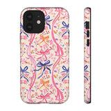 Whirly Bows Phone Case - Pink Preppy Flowers Protective Cover for iPhone, Samsung, Pixel