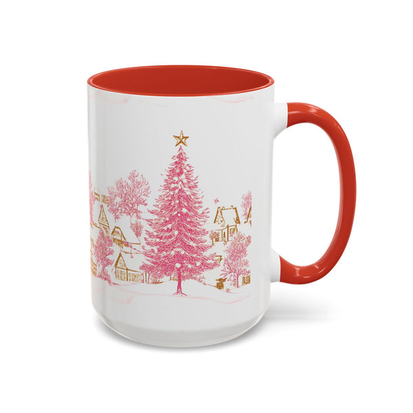Pink Christmas Village Mug - Festive Aesthetic Holiday Cup for Coffee, Tea, Hot Cocoa