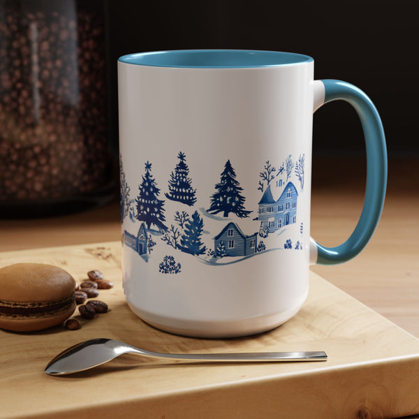 Blue Winter Village Art Mug - Holiday Christmas Cup Gift for Coffee, Tea, Hot Cocoa