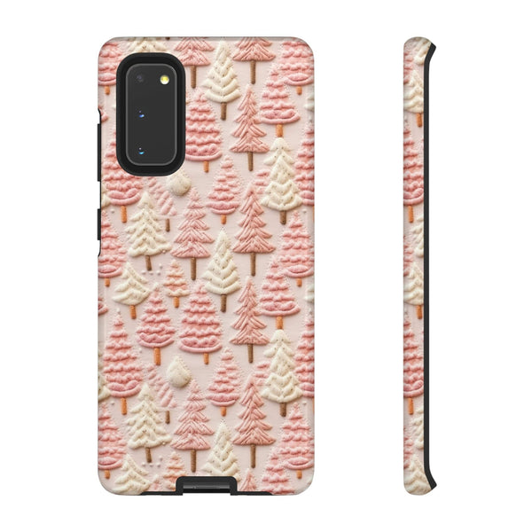 Pink Christmas Trees 3D Embroidery Phone Case for iPhone, Samsung, Pixel