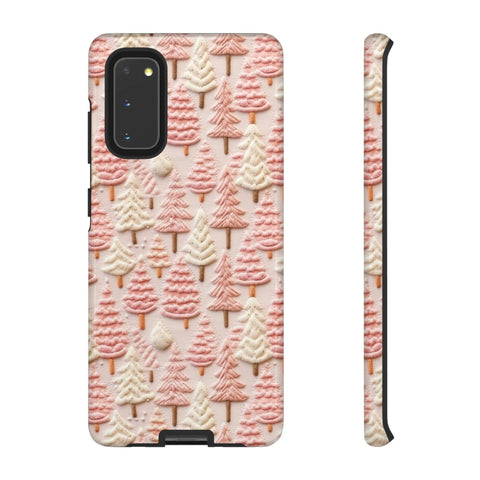 Pink Christmas Trees 3D Embroidery Phone Case for iPhone, Samsung, Pixel