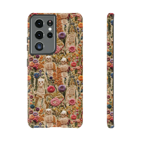 Skeletons in Bloom Garden 3D Aesthetic Phone Case for iPhone, Samsung, Pixel
