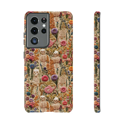 Skeletons in Bloom Garden 3D Aesthetic Phone Case for iPhone, Samsung, Pixel