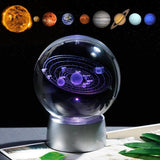 3D Engraved Solar System Sphere Large ( 8 CM - 3.14 IN ) / Rechargeable LED Base