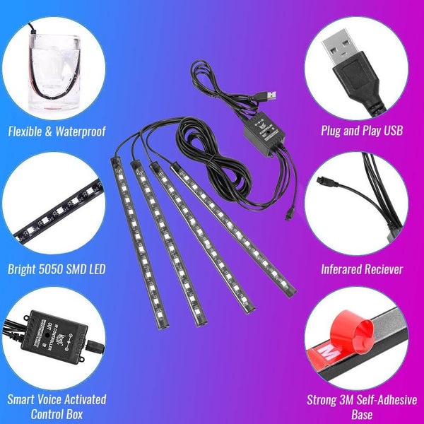 LuminAuto™ Smart Color Changing Car Interior  LED Lighting Kit (Full Kit - 4 LED Strips)