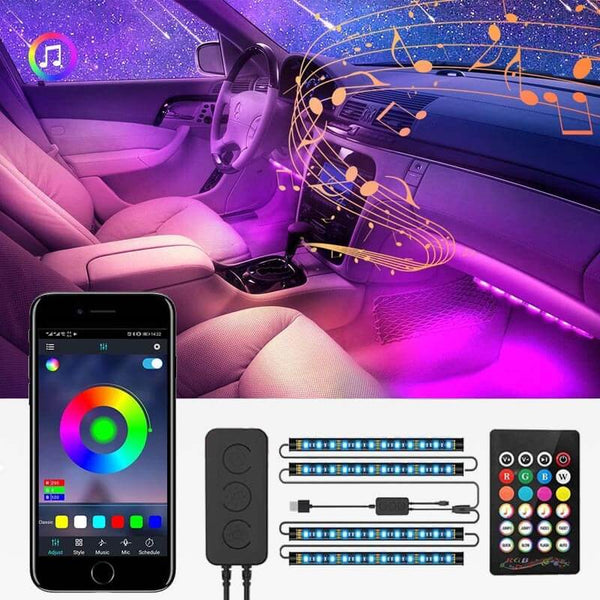 LuminAuto™ Smart Color Changing Car Interior  LED Lighting Kit (Full Kit - 4 LED Strips)