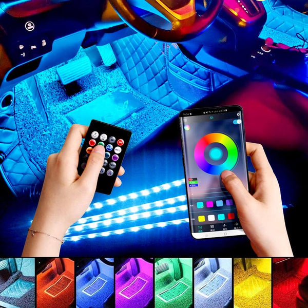 LuminAuto™ Smart Multicolor Car Interior  LED Light Kit (4 Pieces) Standard Edition (Solid Light Colors)