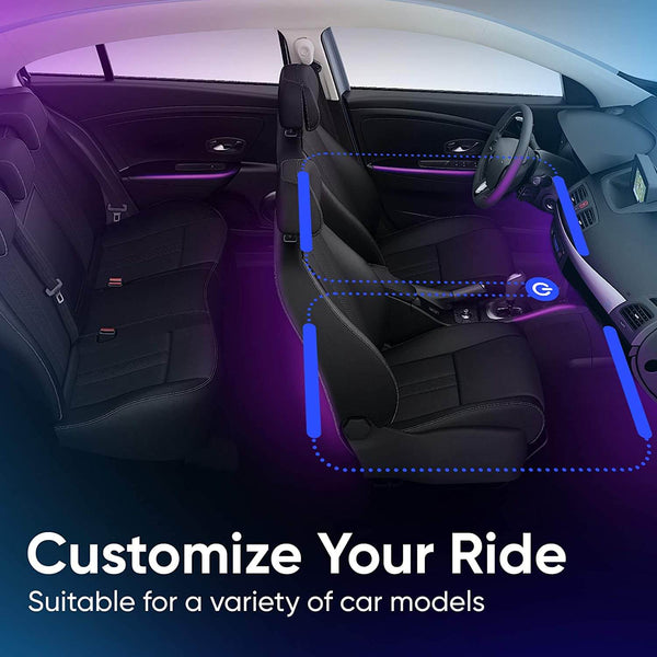 LuminAuto™ Smart Color Changing Car Interior  LED Lighting Kit (Full Kit - 4 LED Strips)