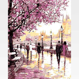 Cherry Blossoms Walk Paint-By-Numbers Kit Without Frame