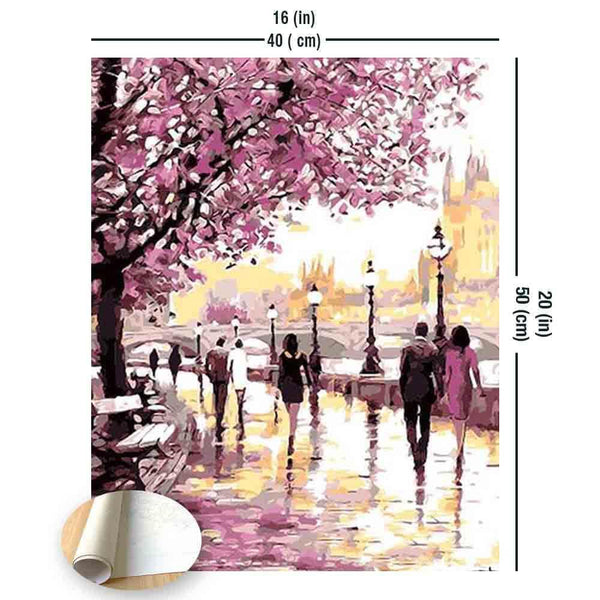 Cherry Blossoms Walk Paint-By-Numbers Kit Without Frame
