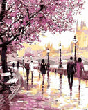 Cherry Blossoms Walk Paint-By-Numbers Kit Without Frame