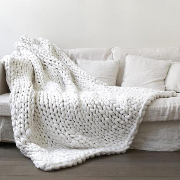 Chunky Knitted Blanket White / 60 X 60 (cm)