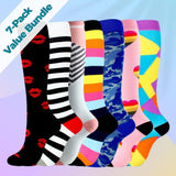 Comfort-Pro™ Creative Medical Compression Socks For Men & Women  (Enhanced Gradual Compression) Bold-N-Bright | 7-Pack / Medium