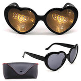 HaloHearts™ Magical Heart Diffraction Special Effect Glasses Sharp Black / With Storage Case