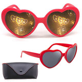 HaloHearts™ Magical Heart Diffraction Special Effect Glasses Rose Red / With Storage Case