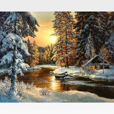 Snowy Forest Sunset Paint-By-Numbers Kit