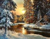 Snowy Forest Sunset Paint-By-Numbers Kit