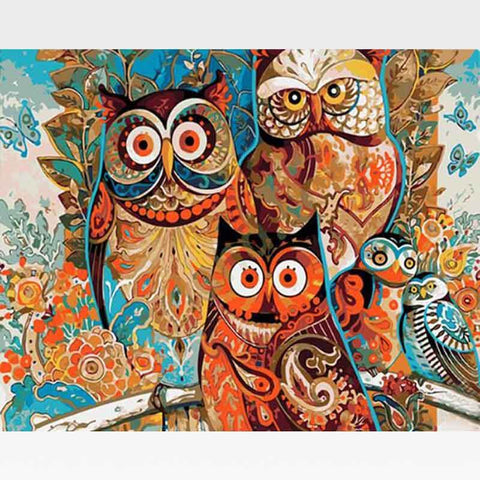 Vintage Abstract Wise Owls Paint-By-Numbers Kit