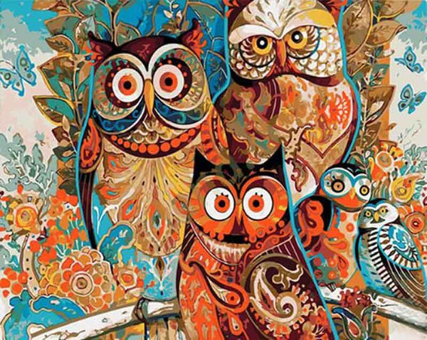 Picarts™ Vintage Abstract Wise Owls Paint-By-Numbers Kit