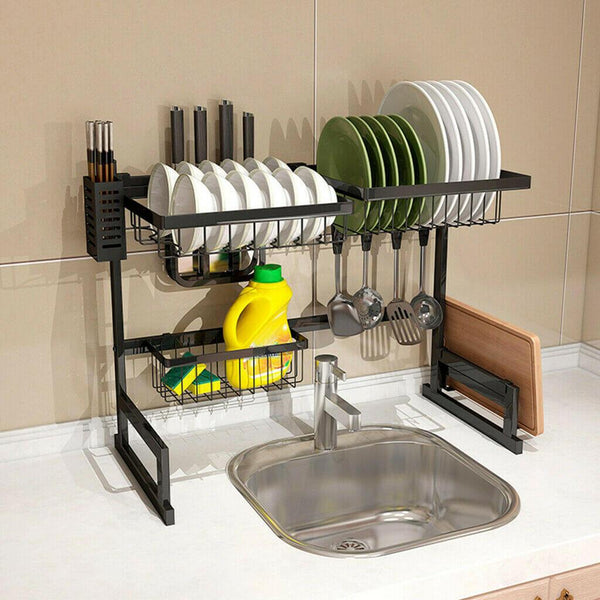 Over The Sink Dish Drying Rack Shelf Stainless Steel Kitchen Cutlery Holder  65cm